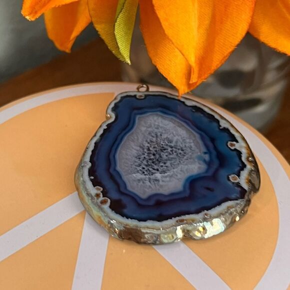 Reversible Blue Agate Stone Pendant.  #JW7 - Picture 2 of 9
